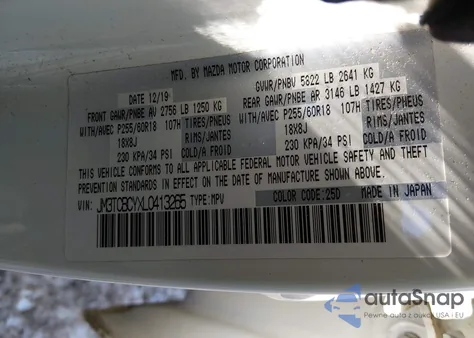 2020 Mazda Cx-9 Touring from USA, damaged, VIN JM3TCBCYXL0413265